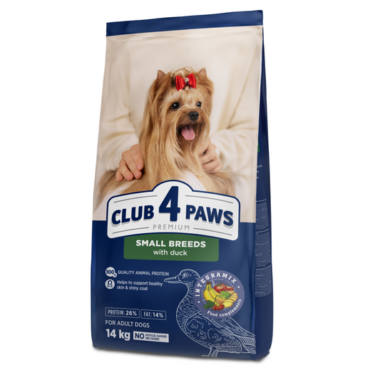 CLUB 4 PAWS Premium visavertis sausas maistas suaugusiems mažų veislių šunims su antiena, 14 kg
