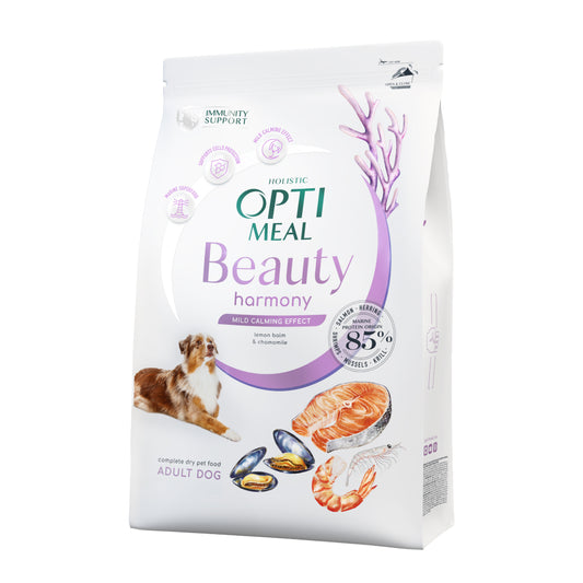 OPTIMEAL™. BEAUTY HARMONY.  MILD CALMING EFFECT. Begrūdis sausas maistas suaugusiems visų veislių šunims su jūros gėrybių formule