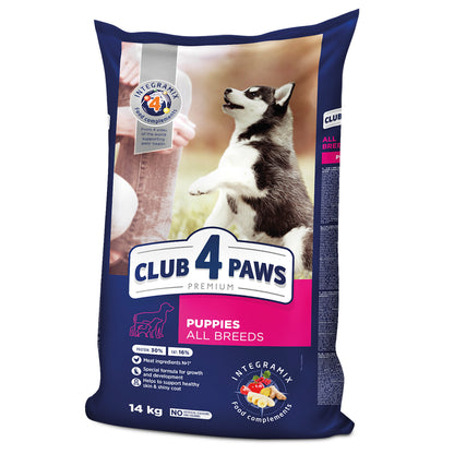 CLUB 4 PAWS Premium visavertis sausas maistas visų veislių šuniukams su dideliu kiekiu vištienos