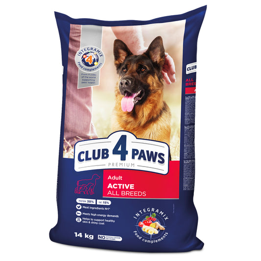 CLUB 4 PAWS Premium visavertis sausas maistas suaugusiems, aktyviems visų veislių šunims "Active", 14 kg
