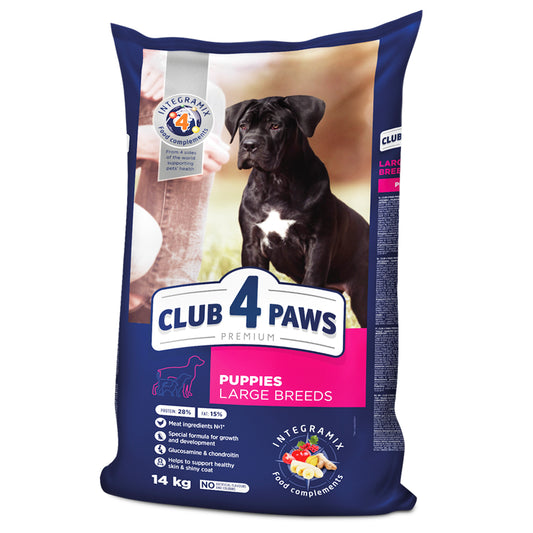 CLUB 4 PAWS Premium visavertis sausas maistas didelių veislių šuniukams su vištiena