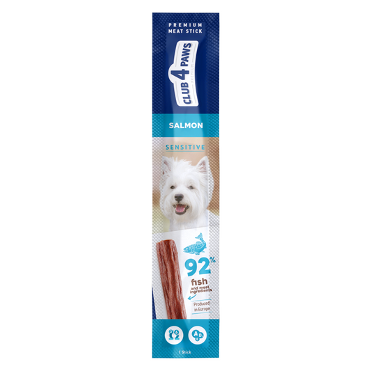 CLUB 4 PAWS SENSITIVE Premium mėsos lazdelės šunims su lašiša, 12 g x 10