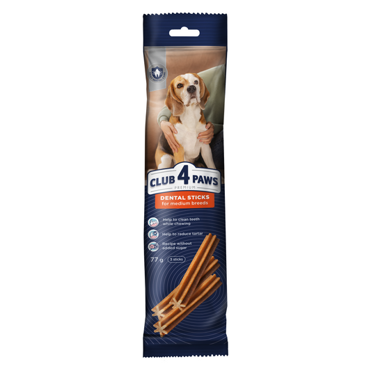 CLUB 4 PAWS Premium dantų priežiūros lazdelės vidutinių veislių šunims, 77 g x 10