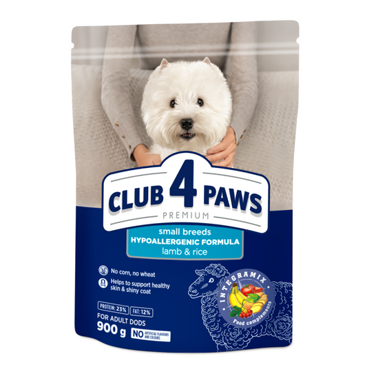 CLUB 4 PAWS Premium visavertis sausas maistas suaugusiems, mažų veislių šunims su ėriena ir ryžiais
