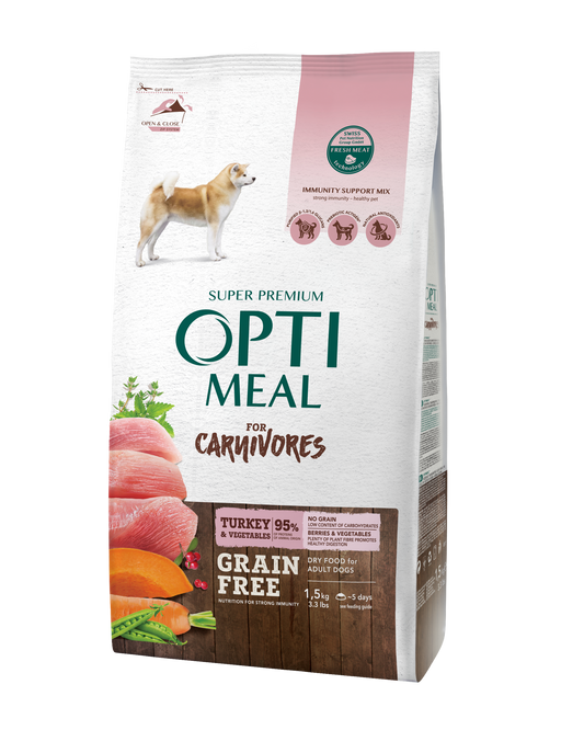 OPTIMEAL™. Begrūdis sausas maistas suaugusiems visų veislių šunims su kalakutiena ir daržovėmis