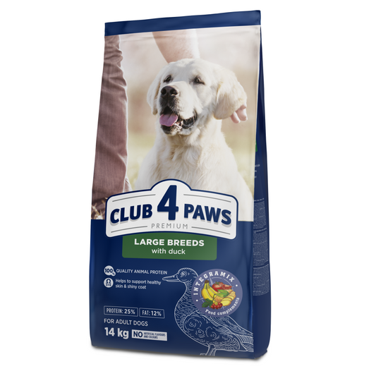 CLUB 4 PAWS Premium visavertis sausas maistas suaugusiems didelių veislių šunims su antiena, 14 kg