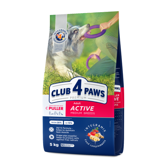 CLUB 4 PAWS Premium visavertis sausas maistas suaugusiems aktyviems, vidutinių veislių šunims "Active", 5 kg